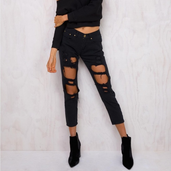 Princess Polly Denim - NWT RIPPED BLACK JEAN